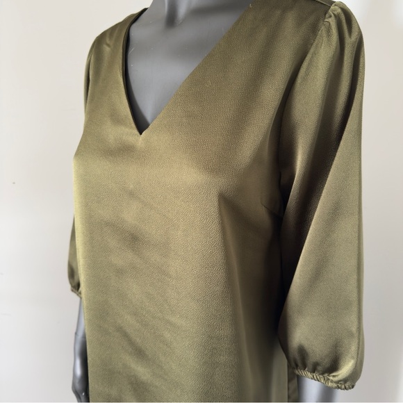 Saint Tropez Olive Green Long Sleeve V-Neck Shift Dress Size L - Picture 6 of 8